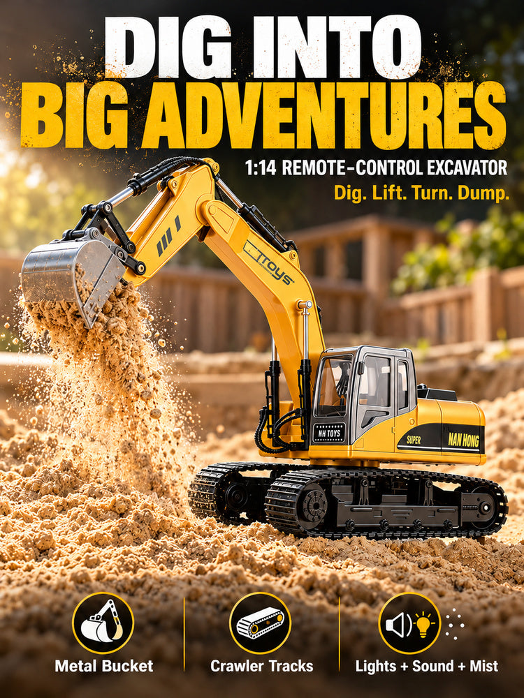 1:14 RC Crawler Excavator -Alloy Bucket, Mist, Lights &Sound