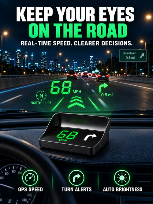 Car HUD Head Up Display, GPS Speedometer with Turn Alerts & Auto Brightness, Real-Time Speed Projection for Safe Driving