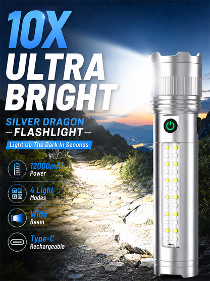 10X brightness, long-lasting flashlight
