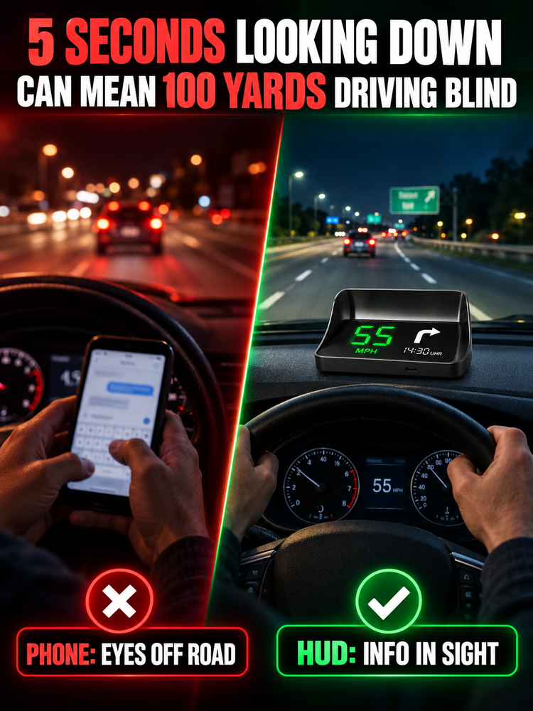 Car HUD Head Up Display, GPS Speedometer with Turn Alerts & Auto Brightness, Real-Time Speed Projection for Safe Driving