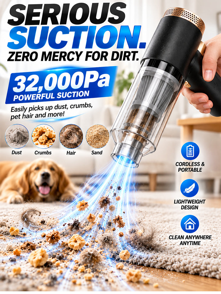 [32000pa suction power] High-power cordless vacuum cleaner