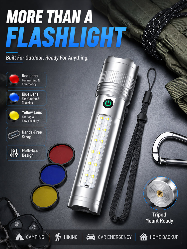 10X brightness, long-lasting flashlight