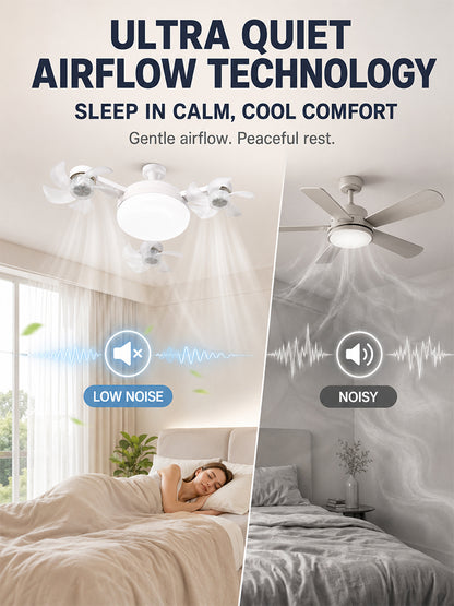 A cool-running multi-blade fan lamp