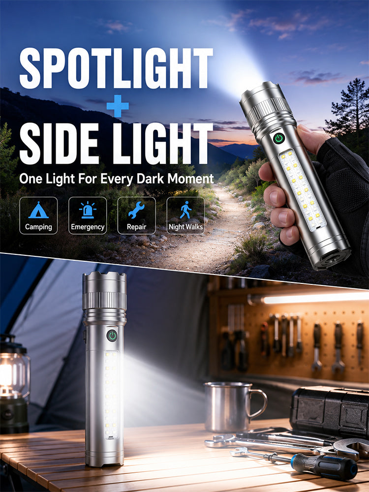 10X brightness, long-lasting flashlight