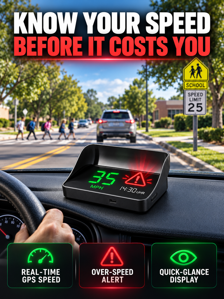 Car HUD Head Up Display, GPS Speedometer with Turn Alerts & Auto Brightness, Real-Time Speed Projection for Safe Driving